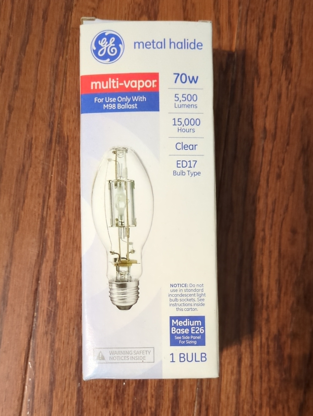 70W Metal Halide Multi-Vapor Clear Bulb (ED17, Medium Base E26)